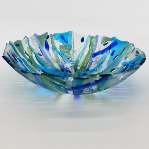 Beautiful Green and Blue fused glass bowl by Glass Art by Betty