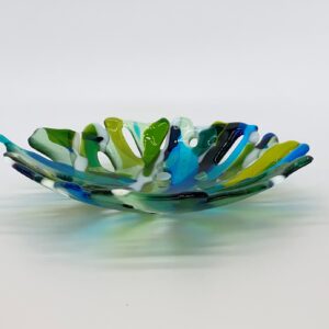 Abstract fused glass art bowl