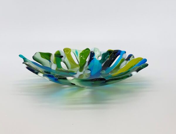 Abstract fused glass art bowl