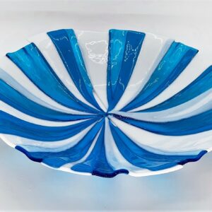 Blue and White Fused Glass Bowl. Glass Art by Betty