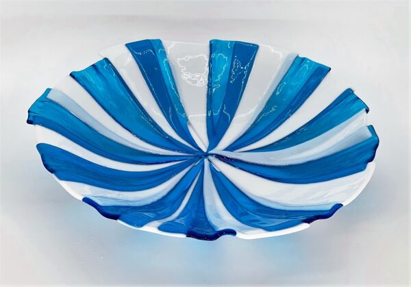 Blue and White Fused Glass Bowl. Glass Art by Betty