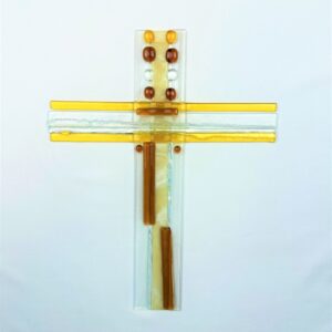 Brown fused-glass cross artwork by Betty