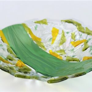 Green w/ Yellow bowl by Glass art by Betty